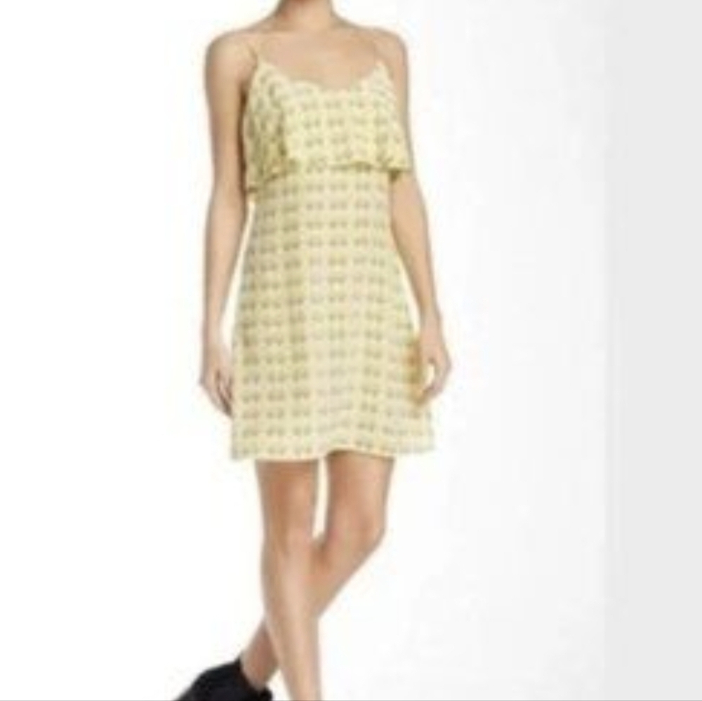 Joie Yellow, Blue And White Geometric Print Silk Mini Dress Size Small